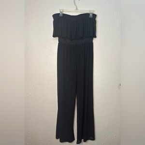 Fashion Nova Black Jumpsuit with Ruffled Bodice and Wide-Leg Design
